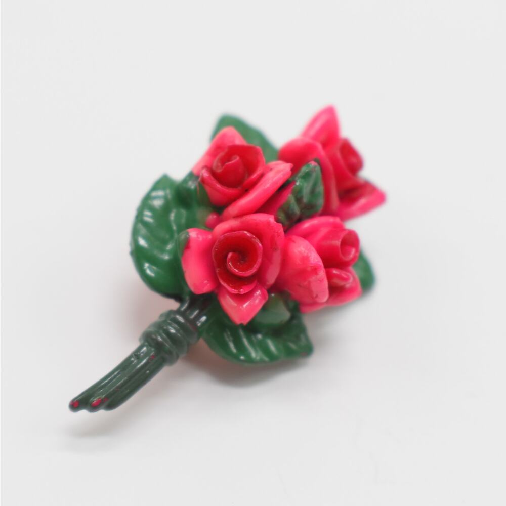 Vintage Japan Floral Bouquet Brooch Pin Pink Rose Flower Retro Coquette Cottage